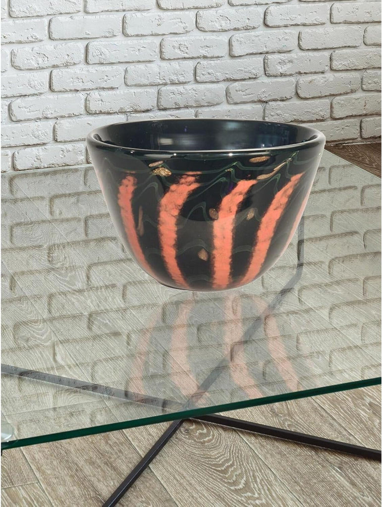 Hand Blown Art Glass Bowl - Decorative Centerpiece Decor - 8" Tall