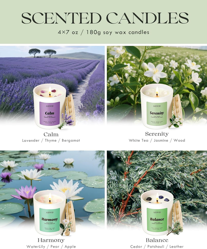 Calm Candles Set for Women - 4 Pack Soy Candles Scented - Set of 4