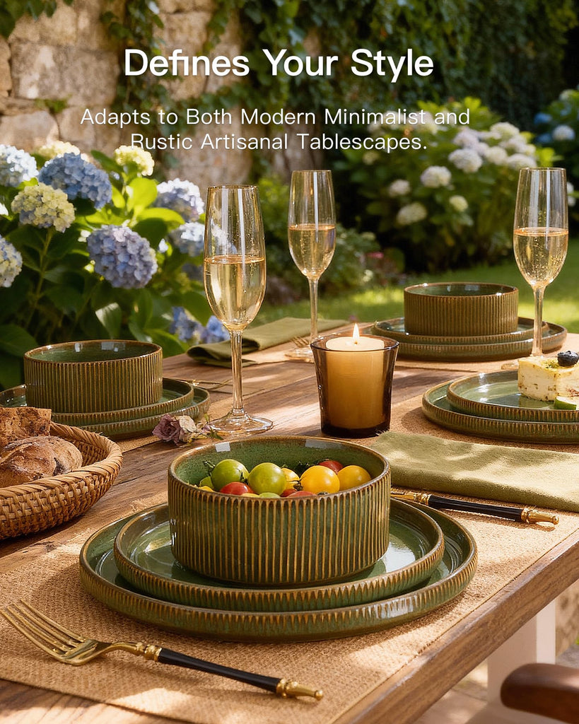 Dinnerware Set for 4, Reactive Glaze Plates and Bowls Sets