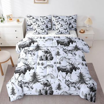 7 Pcs Comforter Set, Rustic Animal Bed in a Bag with Flat