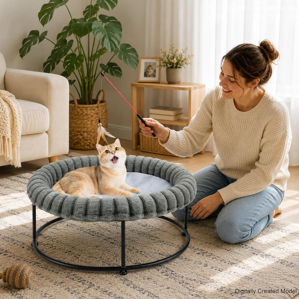 Elevated Cat Bed for Indoor Cats Raised Kitten Hammock Large High Puppy Cot Off Floor Self-Supporting Small Pet Chair