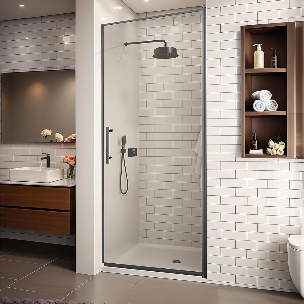 36" Wx72 H Frameless Reversible Pivot Shower Door, 1/4" Clear SGCC Tempered Glass, 304 Stainless Steel Hardware