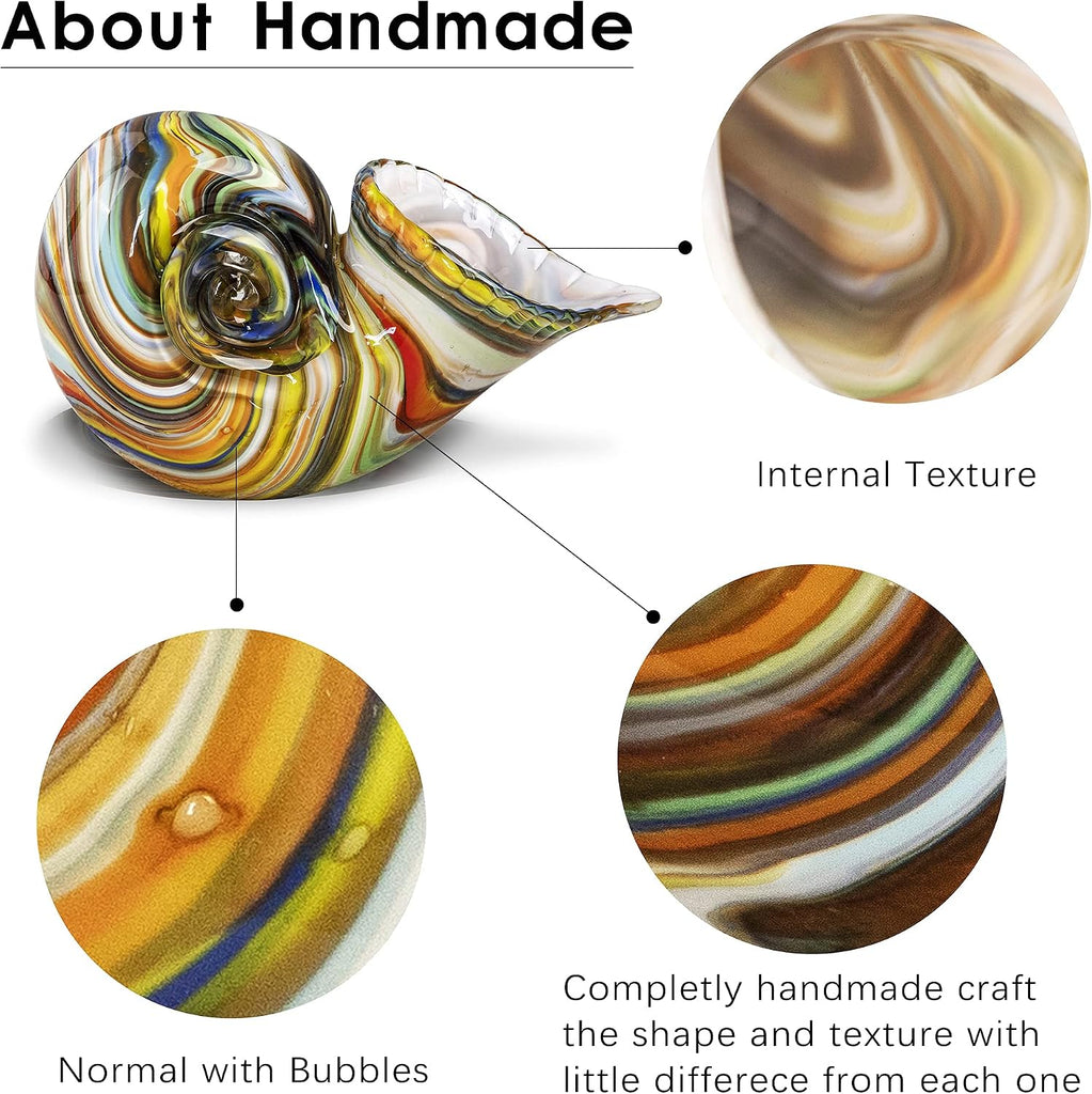 7.7" Glass Nautilus Conch Figurines, Hand Blown Seashell Art