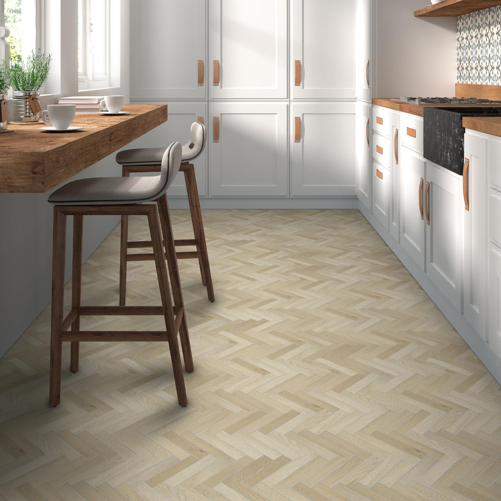 12-Pack Peel & Stick Floor Tile, Herringbone Natural Oak