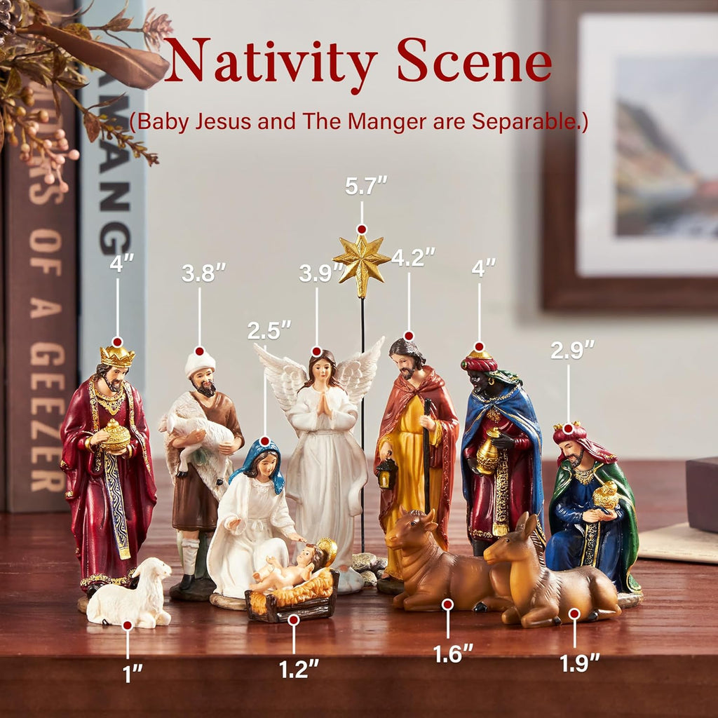 Nativity Sets for Christmas Indoor Set of 13 Pieces 3.9 Inches