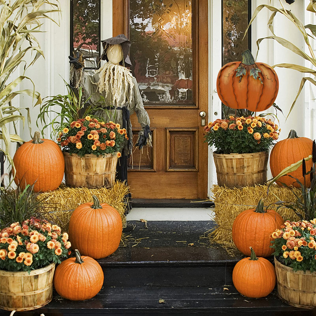 Pumpkin Garden Stake Metal Yard Sign Fall Decor Decorative Pumpkin Yard Art