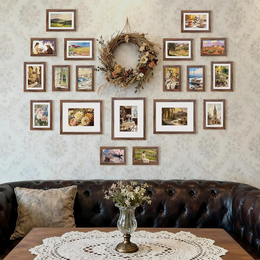 Picture Frames set of 19, Including 8x10, 5x7, 4x6 Brown Frame | Multi Picture Frames Collage Wall Decor, Gallery