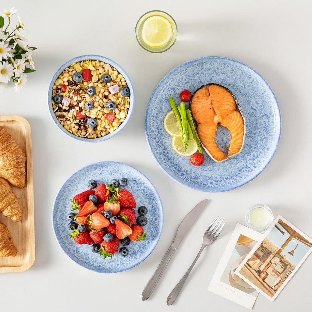 Reveal Ceramic Plates and Bowls Set for 8, 24-Piece Dinnerware Set