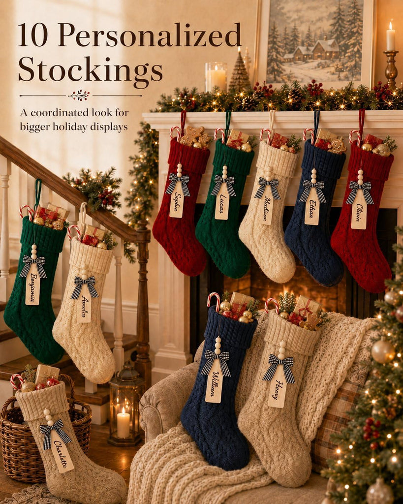 Inch Christmas Stockings, 10 Pack Red White Green Khaki Navy - Set of 10