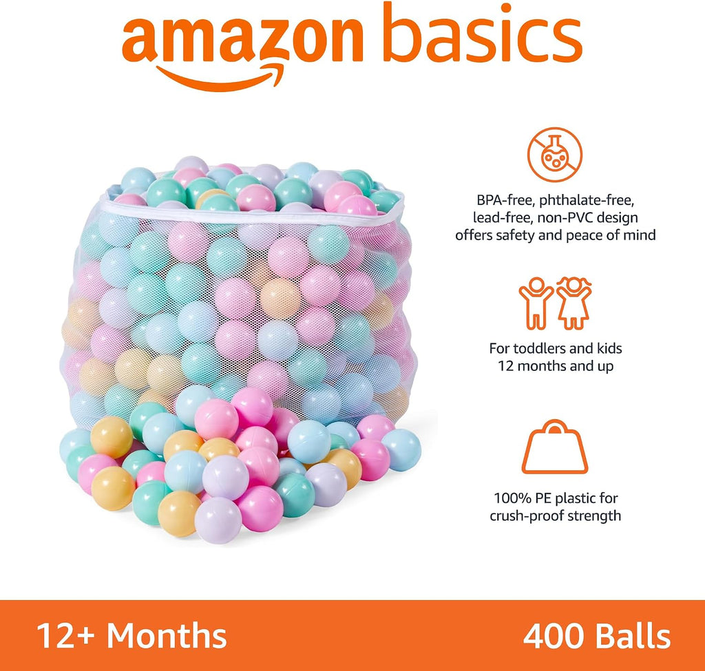 BPA-Free Ball Pit Balls with Storage Bag, Crush-Proof Plastic for Toddlers Kids 12+ Months Play, 6 Pastel Colors