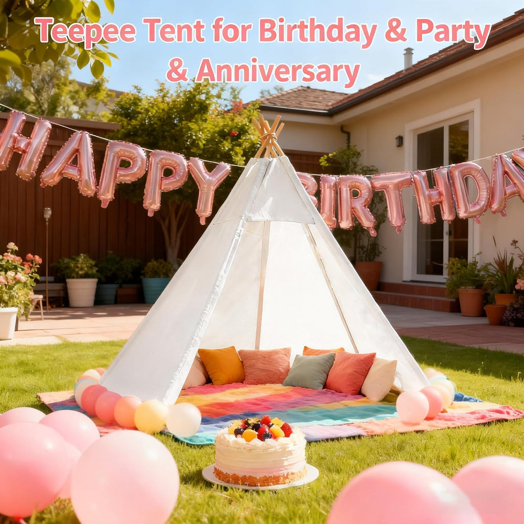 7' Large Teepee Tent for Adults, Play Tent with Carry Bag, 5 Sides Canvas Kids Teepee Tent Indoor & Outdoor Tents