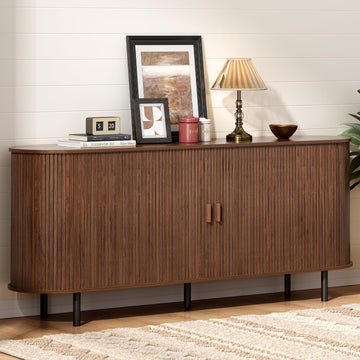 70" Sideboard Buffet Cabinet, Sliding Door/Adjustable Shelf, Walnut
