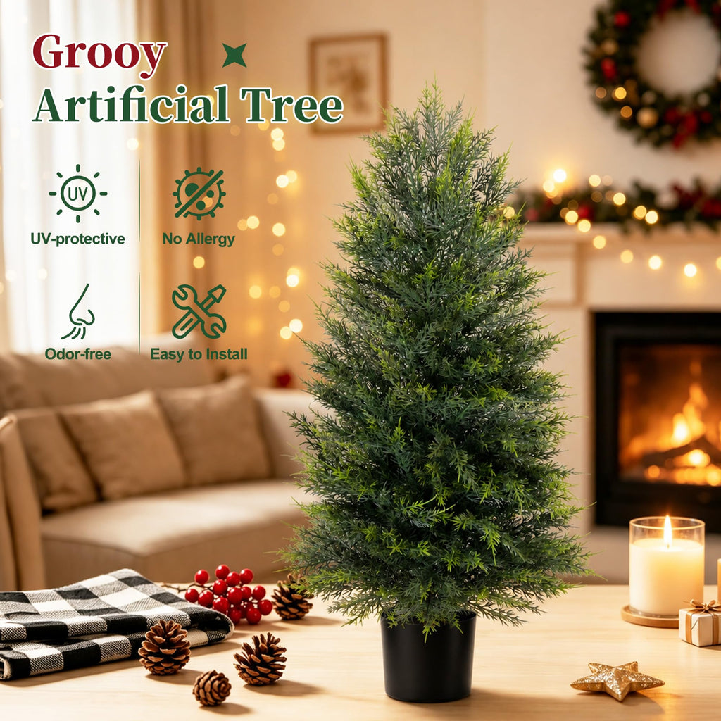 2 Pack 3FT Artificial Topiary Cedar Trees for Outdoor Front Porch