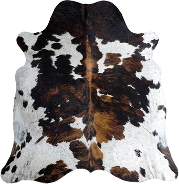 100% Genuine Brindle Tricolor Cowhide Rug - Modern Style Animal Skin Rug & Floor Carpet & More - Extra Large (6x7-8