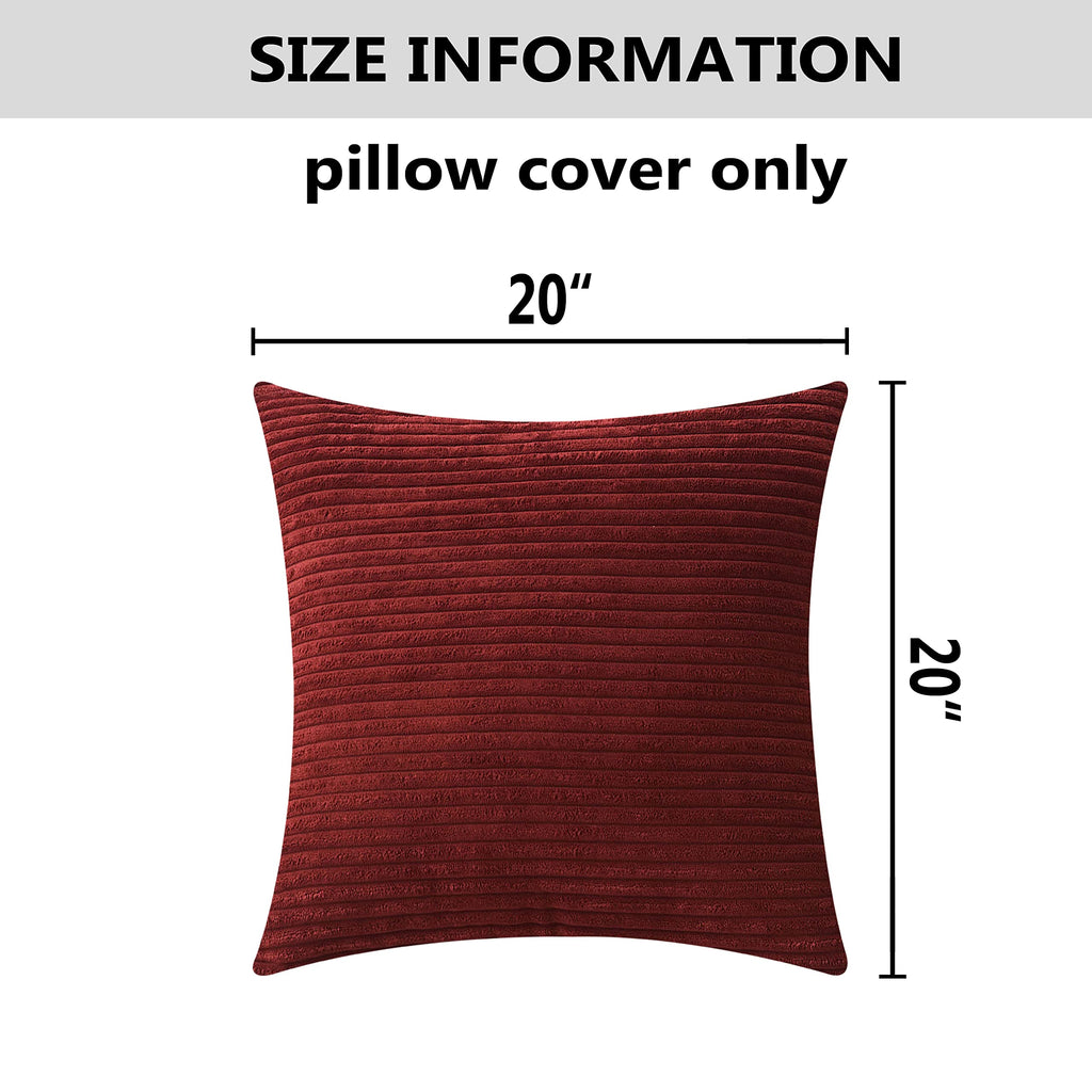 Set of 2 Decorative Pillow Covers Red Striped Corduroy Velvet Square 20x20 Pillow Covers Bedroom Holiday Decor