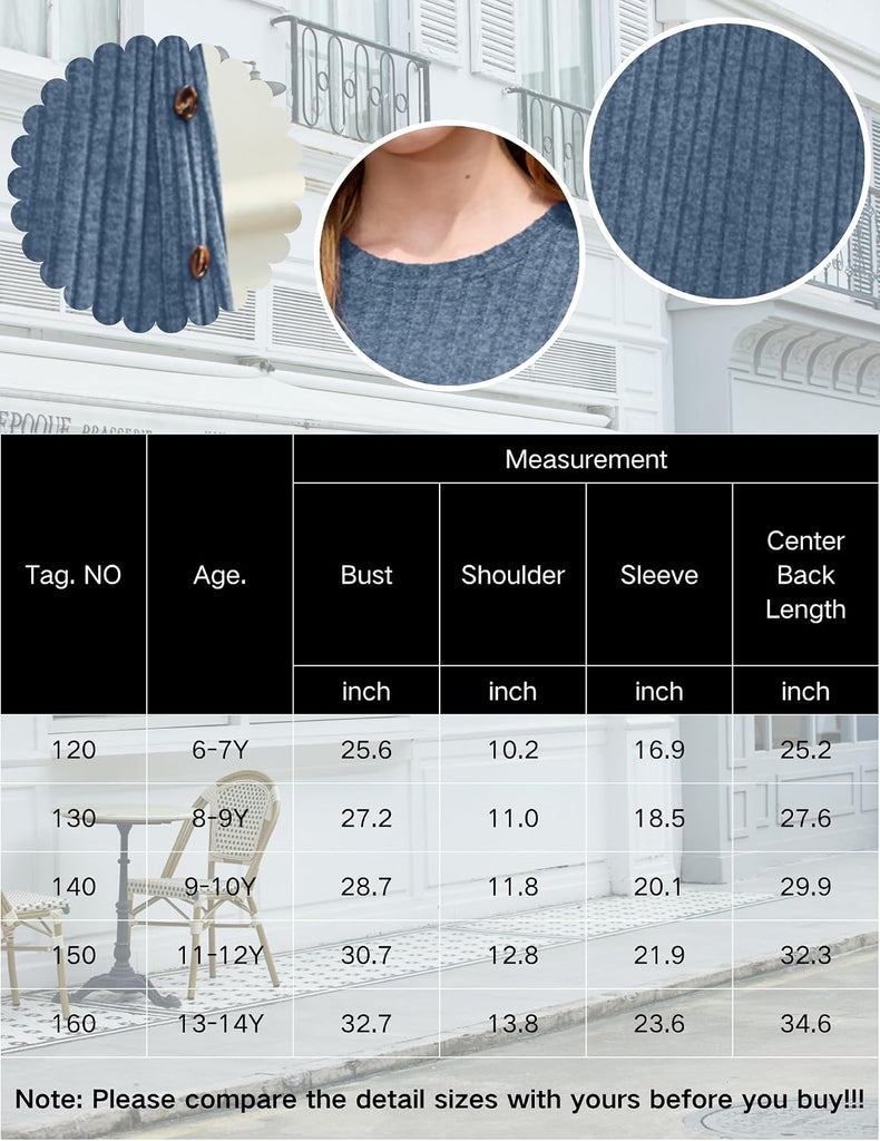 Girls Long Sleeve Dress Fall Winter A-Line Buttons Casual Dresses