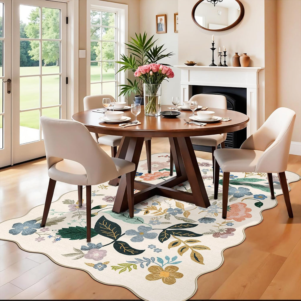 5x7 Living Room Area Rugs: Washable Floral Non-Slip Rug Dining Room Ultra Soft Carpet Kitchen Home Office Farmhouse