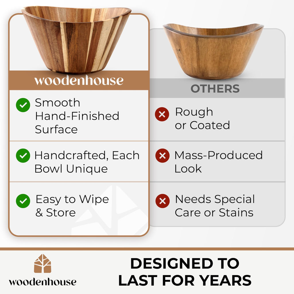 Extra Large Wooden Salad Bowl, Acacia 12" Multi-Purpose Serving Fruit Bowl