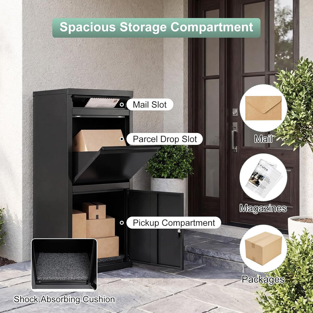 Package Delivery Boxes Galvanized Steel Parcel Drop Box with Mail Slot, Lockable Anti-Theft Secure Package Box