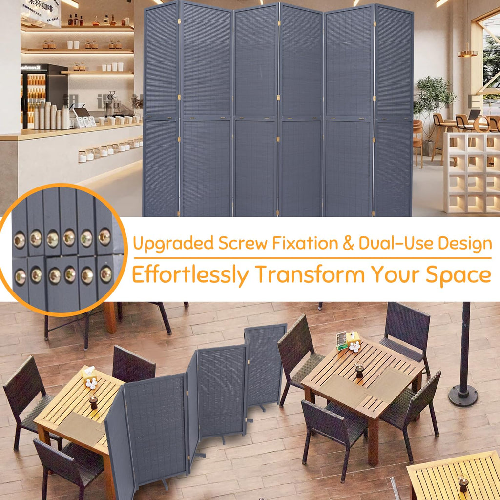 Bamboo Mesh Woven Room Divider 5.6FT, 6 Panel Folding Privacy Screen, Grey