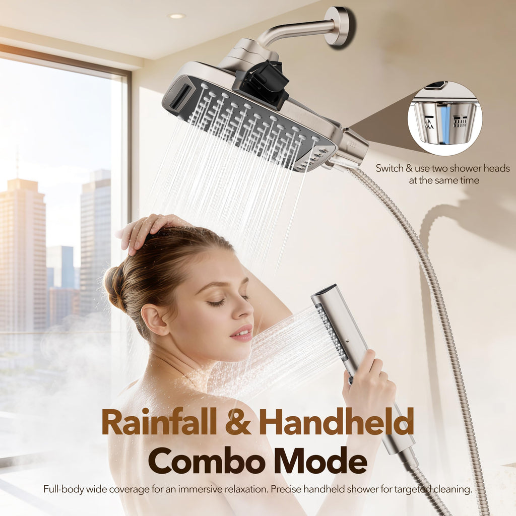 High Pressure Rain Shower Head with Handheld Spray Brushed Nickel