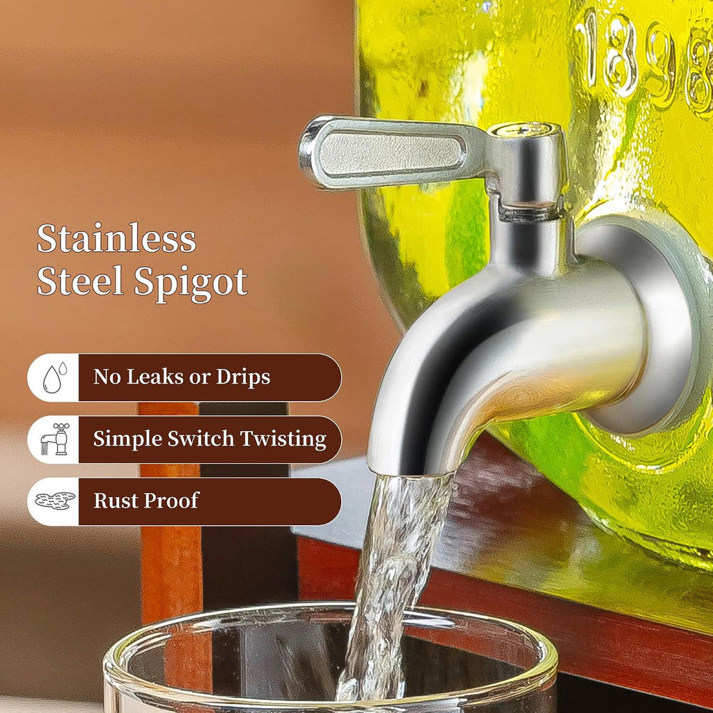 2 Gallon Drink Dispenser for Parties with Acacia Wood Stand and Lid