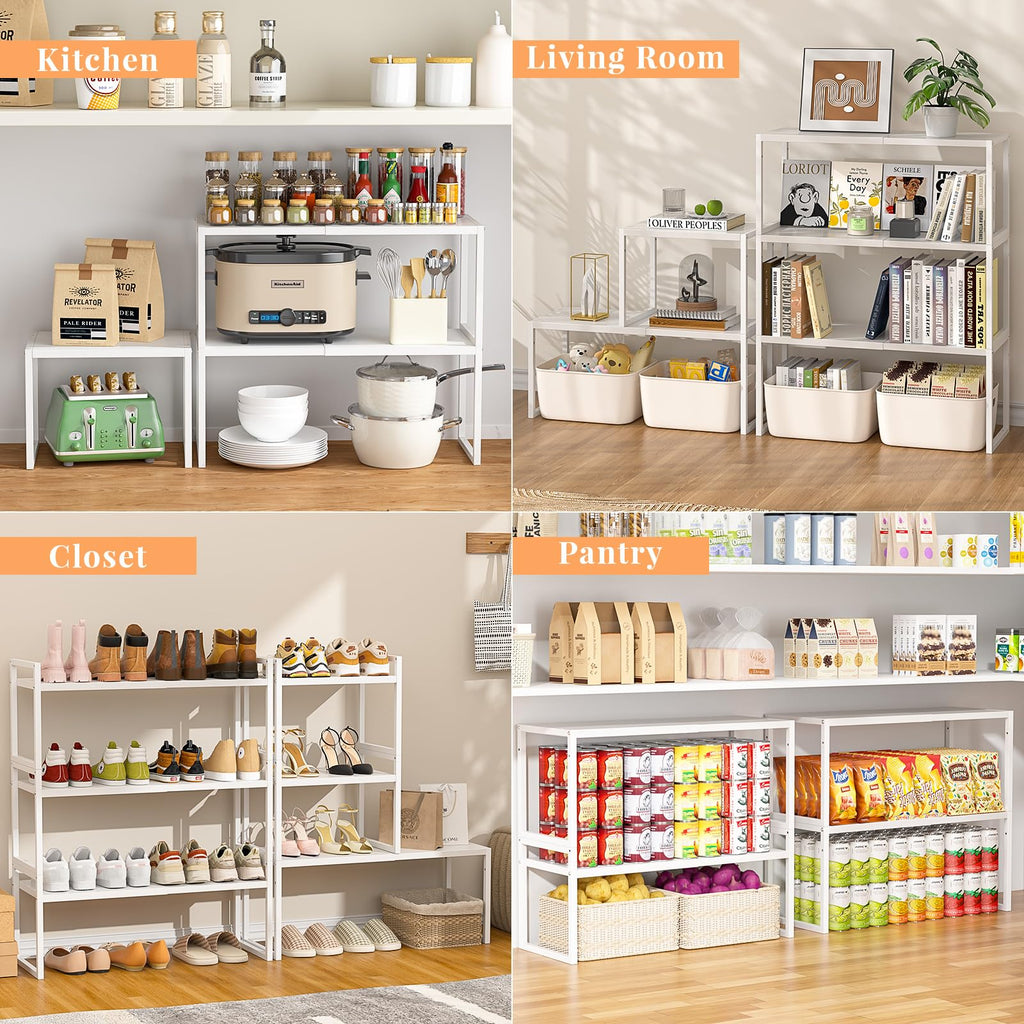 2 Pack Stackable Closet Organizers and Storage Shelves, Expandable Metal Clothing Shelf, Adjustable Shelving Unit for