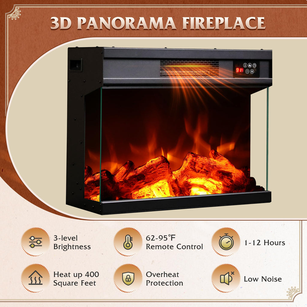 3-Sided Glass Electric for 65 Inch TV, Entertainment Center with 14 Flame Colors & Adjustable LED Storage Cabinets