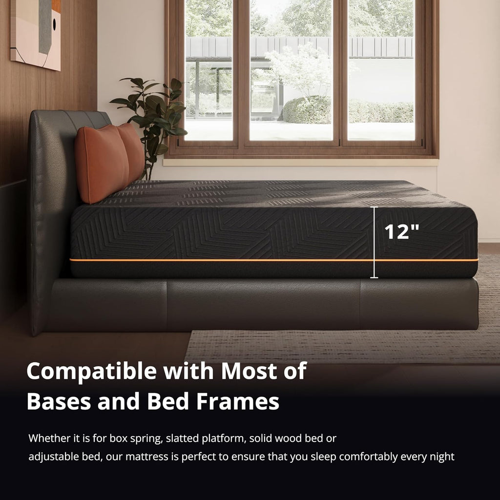 Full 12 inch Memory Foam Cool Mattress for Pain Relief Medium Firm | Fiberglass Free, Copper Gel Infused