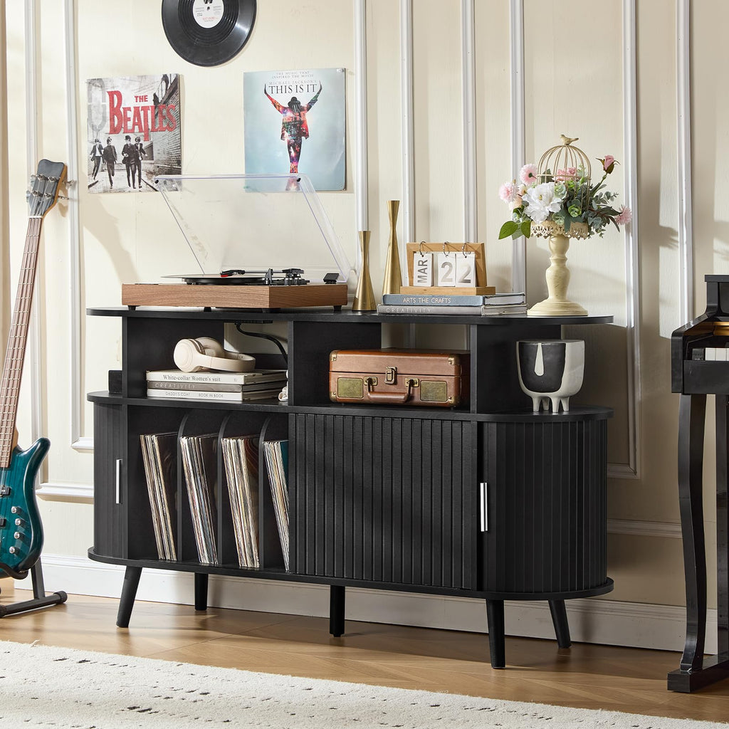 Extra Large Round Record Player Stand with Charging Station