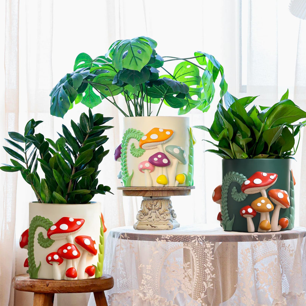 8 Inch Pastel Lines Planters, Cute Unique Rainbow Planter with Drainage, Vintage Retro Eclectic Flower Plant pots for