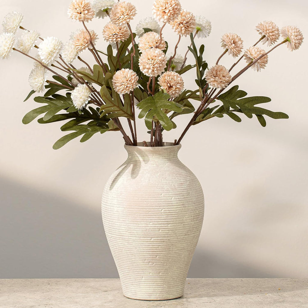 9.06 Inch Tall Vintage Ceramic Flower Vase, Rustic Farmhouse Vase