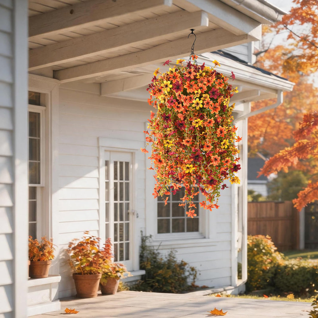 Fall Flowers Fake Mums UV Hanging Plants for Outdoors Decor
