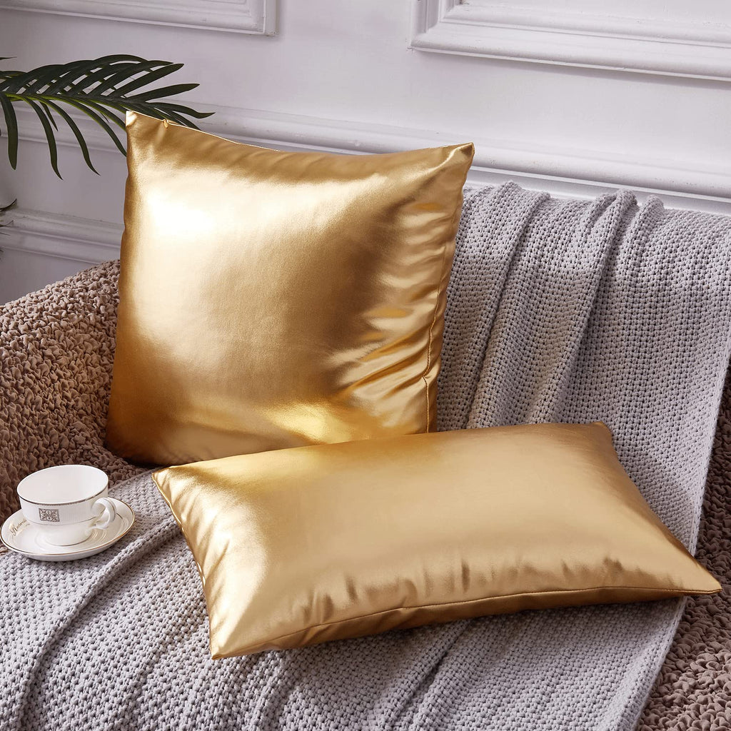 Decorative Pillow, Gold Pillow Covers 18x18, Decorative Throw Pillow Covers Modern Metallic Shiny Cushion Cover, Throw