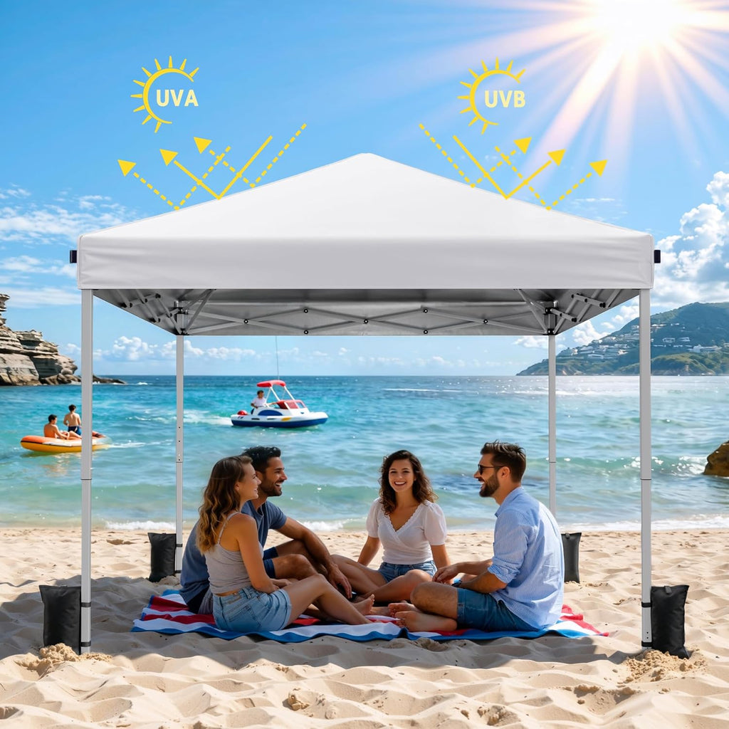 10x10 Pop Up Canopy, Portable Instant Canopy Tent with Carry Bag, 4 Sandbags and 8 Stakes Events, Parties & Camping