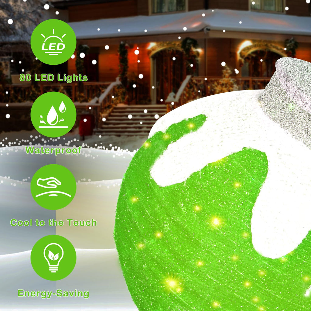 Outdoor Christmas Ornaments, Lighted Pop-Up Holiday Ball Decoration with 80 LED Lights, 8 Light Functions, Lighted