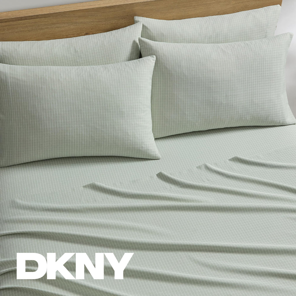 Queen Sheet Set 6-Piece Heather-Hue Windowpane Check Bed Sheets Green