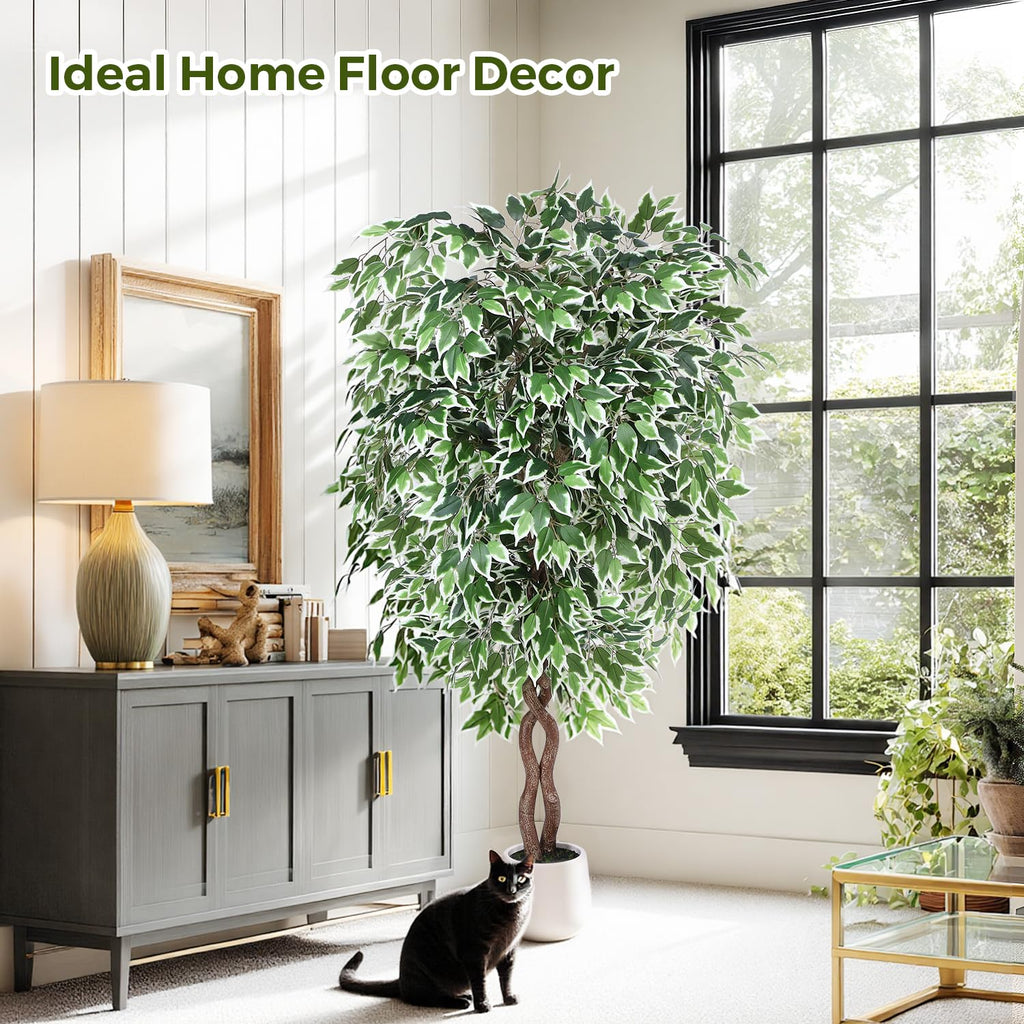 6ft Artificial Ficus Tree, Tall Fake Trees Indoor with Planter