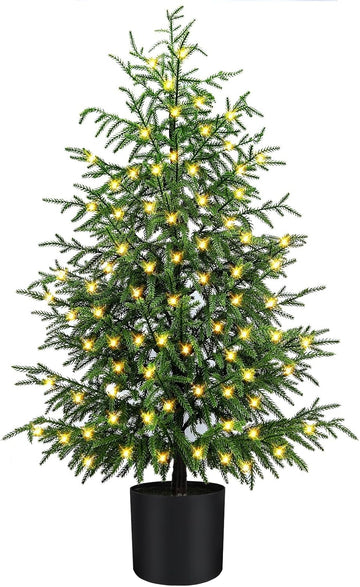 4FT Prelit Norfolk Pine Christmas Tree with 80LED Lights, Battery Operated