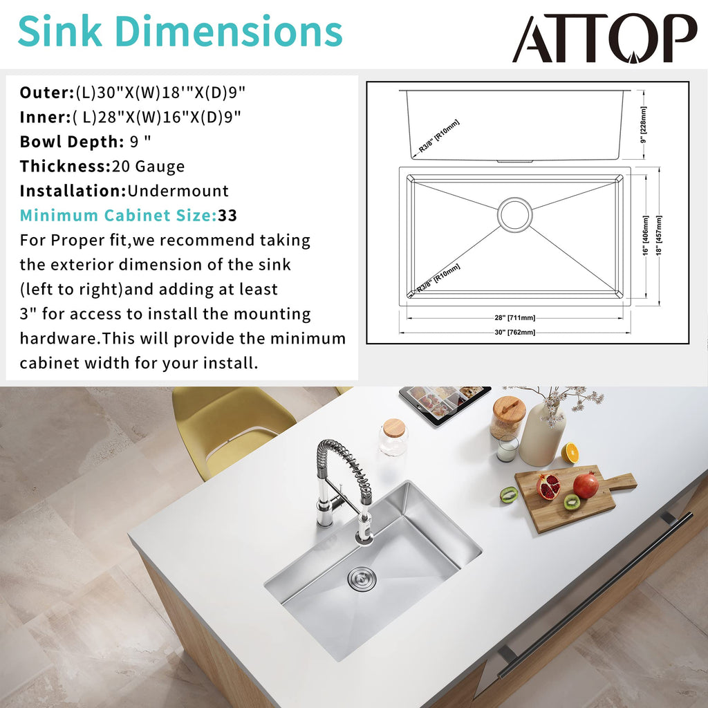 30 Inch Single Bowl Undermount Kitchen Sink