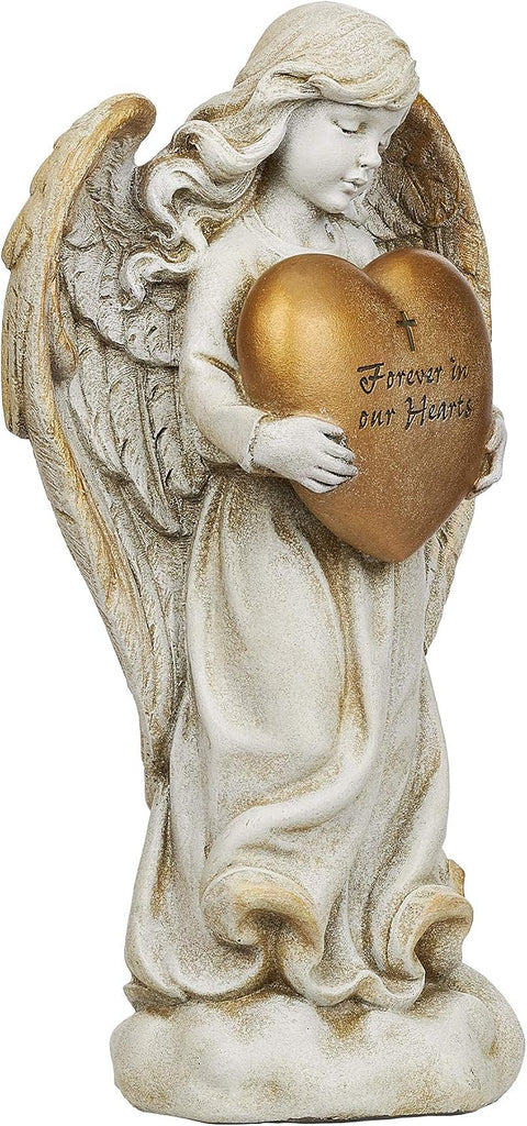 By - 12.25" H Memorial Angel Holding a Heart Garden Statue, Religious Outdoor Decor