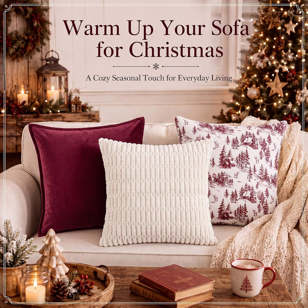 Christmas Pillow Covers 18 x 18'' Pillow Covers, Red - Set of 3