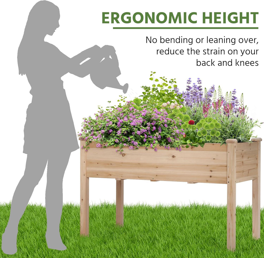 Raised Garden Bed 1Pcs Elevated Wood Planter Box Outdoor, Wood | Fir wood with black non-woven fabric liner offers
