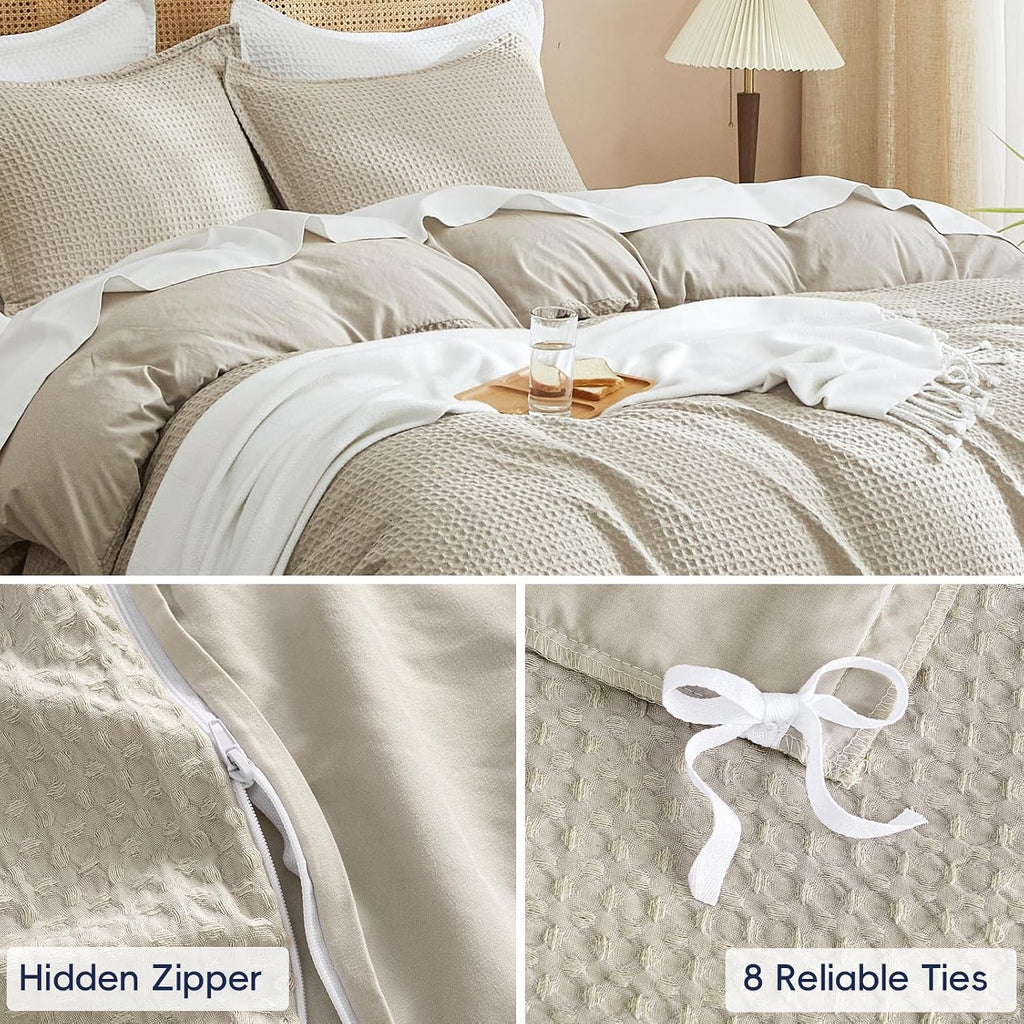 Waffle Weave Duvet Cover Set Queen, No Snagging Ultra Soft Luxury Textured Breathable Comforter Cover for All Season