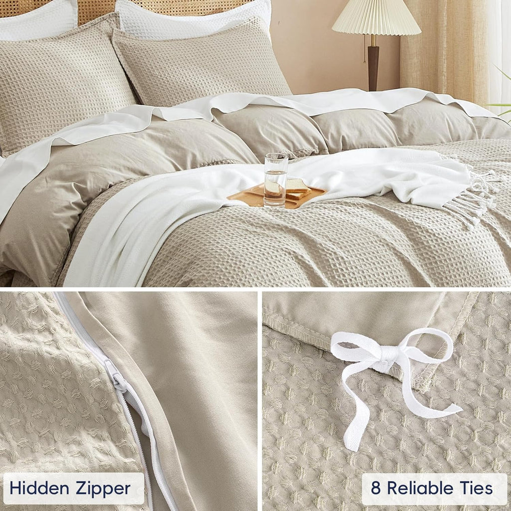 Waffle Weave Duvet Cover Set King, No Snagging Ultra Soft Luxury Textured Breathable Comforter Cover for All Season