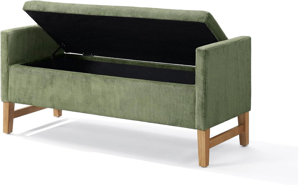 Namo Corduroy Upholstered Ottoman with Storage, Wooden Storage Ottoman Bench with Pillows, Long Entryway Ottoman Foot