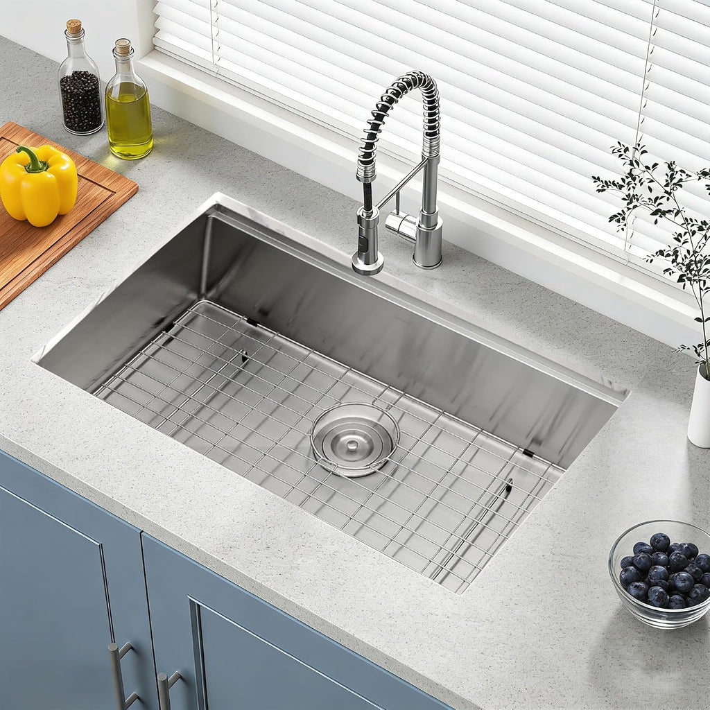 32 Inch Undermount Kitchen Sink, 16 Gauge Stainless Steel Workstation Sink | With Accessories, Single Bowl, Brushed