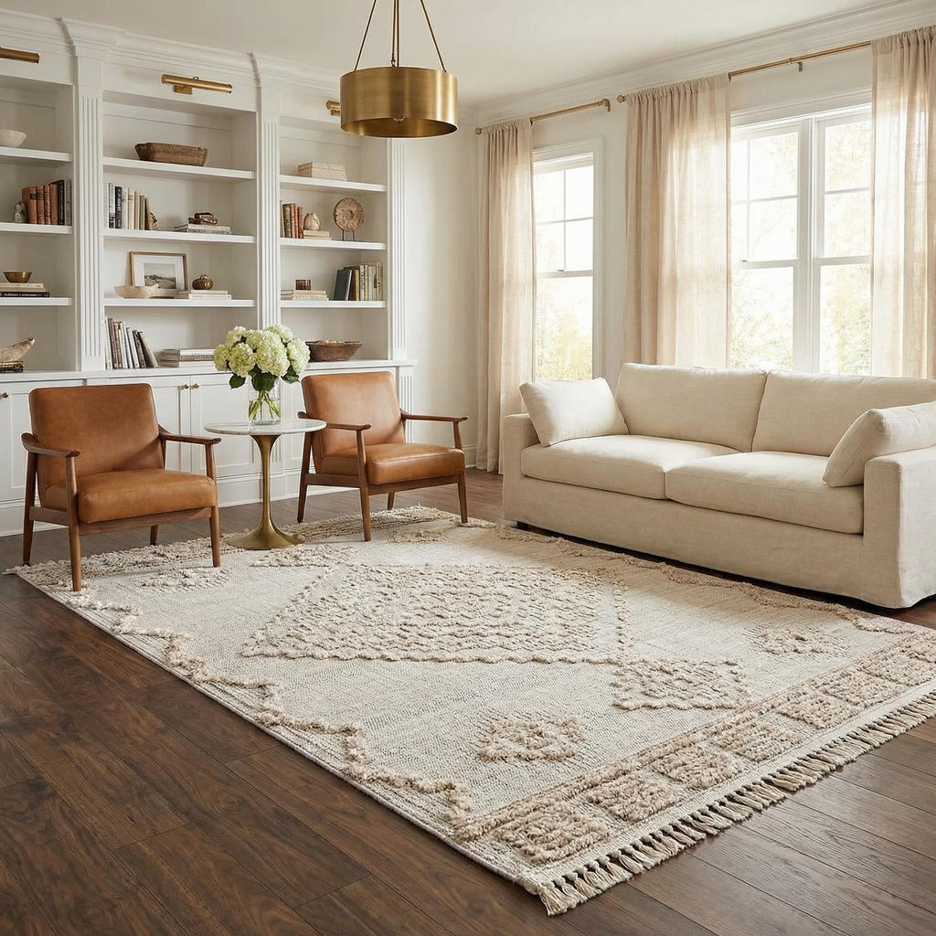 Beige Medallion Transitional Accent Rug High-Low Charcoal Cream Light Gray Tribal Bohemian Ampusungan Entryway