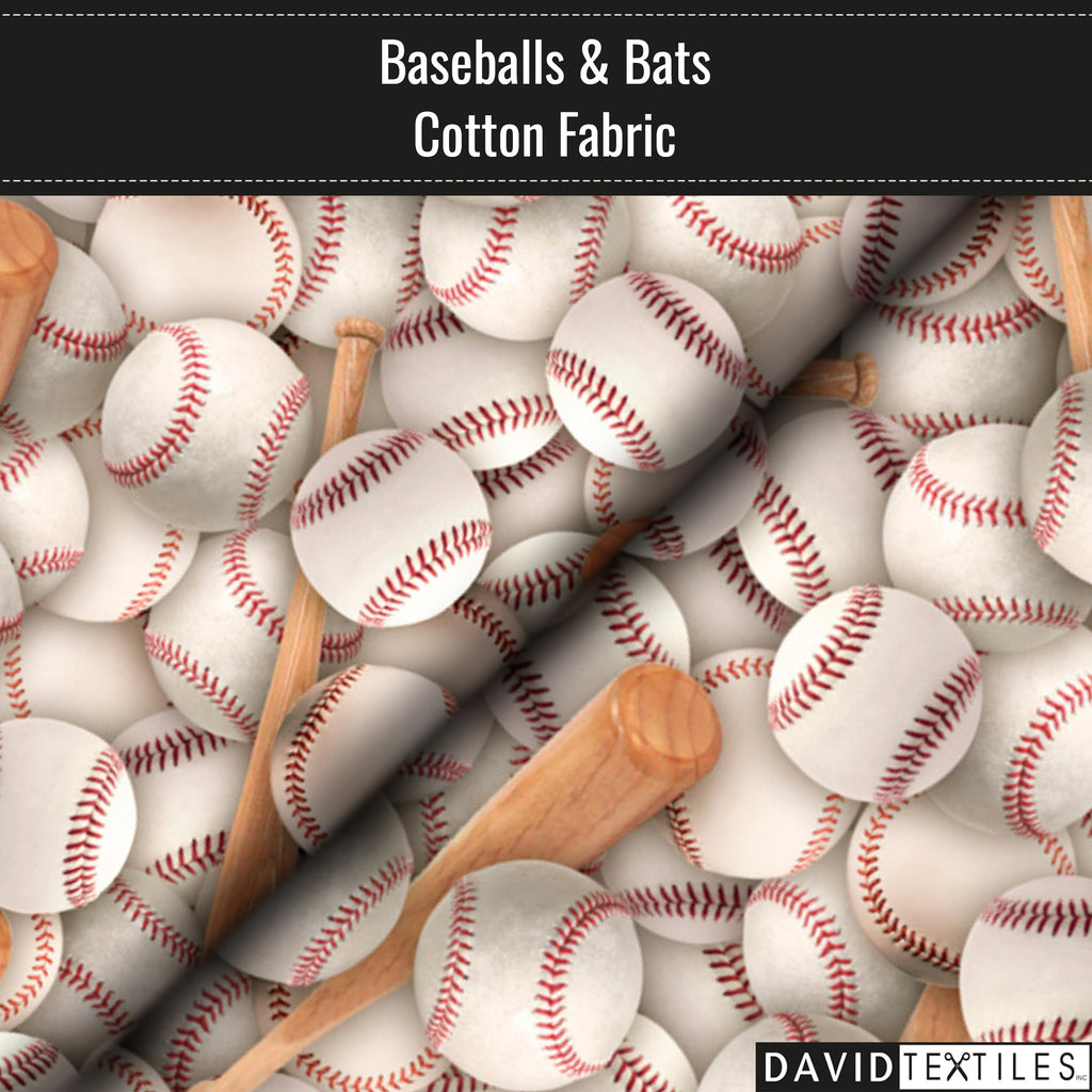 Baseballs and Bats Print 100% Cotton Fabric Material by the Yard