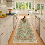 Area Rugs Runner 2'x8' Washable Non-Slip, Floral Vintage Distress Medallion Carpet for Kitchen Hallw